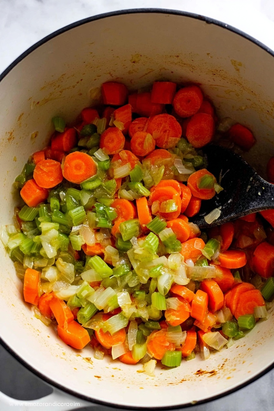A white bowl sits on a white plate, filled with a creamy soup that has visible layers: light beige broth, shredded pale chicken meat, bright orange carrot slices, green celery pieces, and pale yellow noodles. Round golden crackers are placed both inside the soup and scattered around the plate. A fresh green thyme twig rests on top, with a silver spoon standing in the bowl. The whole setup sits on a wooden surface with a warm tone. photo taken with an iphone --ar 2:3 --v 7
